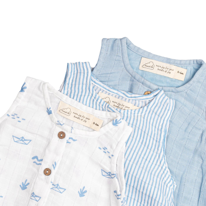 Organic Muslin Baby Romper (Pack of 3) – Boat (0-6 Months)