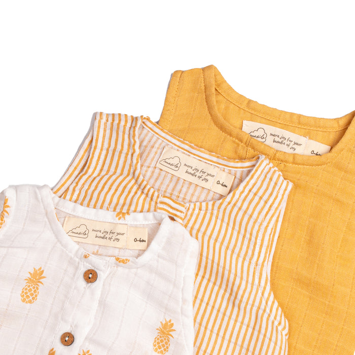 Organic Muslin Baby Romper (Pack of 3) – Pineapple (0-6 Months)