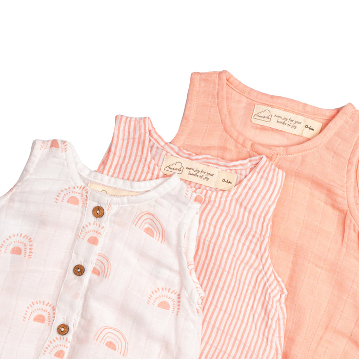 Organic Muslin Baby Romper (Pack of 3) – Rainbow (0-6 Months)