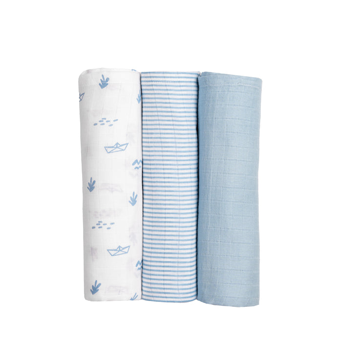 Organic Muslin Swaddles (Set of 3) – Boat (0-6 Months)