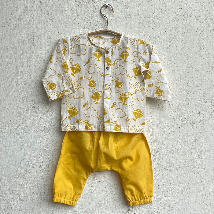 Organic Patang Kurta With Yellow Pants (6 Months - 7 Years)