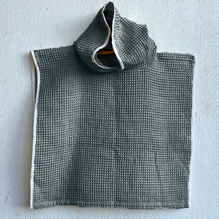 ORGANIC WAFFLE HOODED PONCHO TOWEL SET - GREY (All Ages)