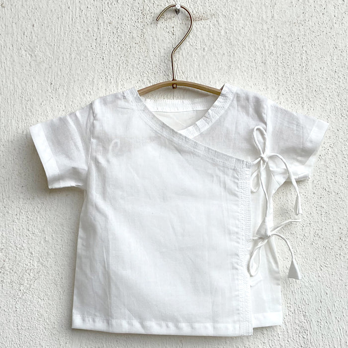 Organic White Angrakha Top+Zoo Print Indigo Pants (0-6 Months)