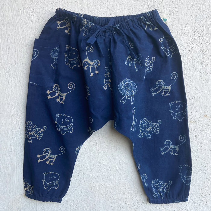 Organic White Kurta + Zoo Print Indigo Pants (6 Months - 7 Years)