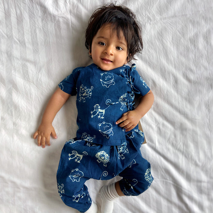 Organic Zoo Print Indigo Angarakha Top + Pants (0-6 Months)