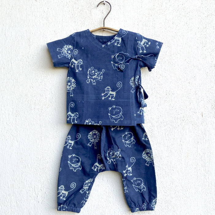Organic Zoo Print Indigo Angarakha Top + Pants (0-6 Months)