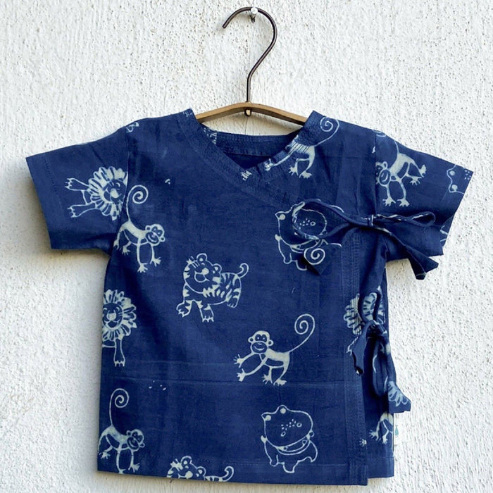 Organic Zoo Print Indigo Angarakha Top + Pants (0-6 Months)