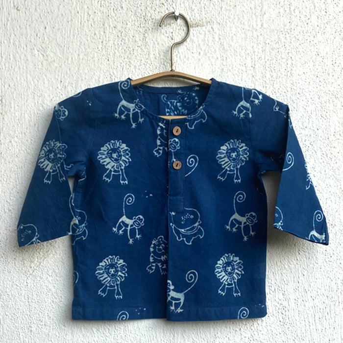 Organic Zoo Print Indigo Kurta + Pants (6 Months - 7 Years)