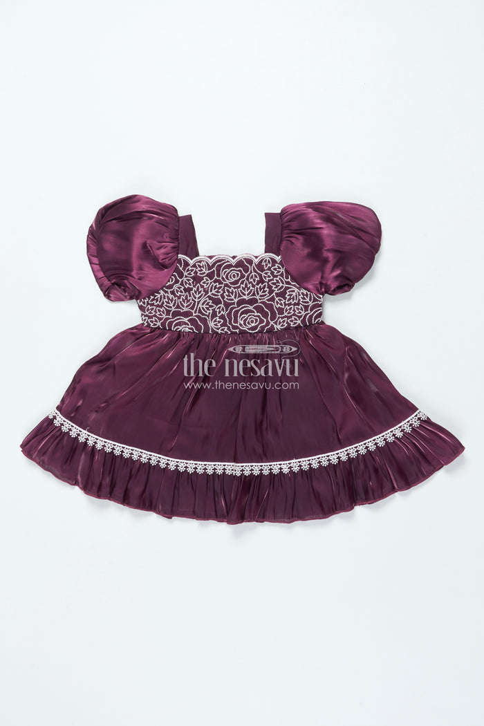 The Nesavu Girls Fancy Frock Organza Fancy Frock for Baby Girls with Embroidered Yoke and Layered Skirt Nesavu Nesavu baby girl organza frock embroidery puff sleeves perfect festive celebrations