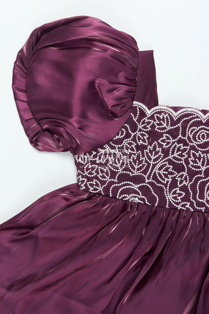 The Nesavu Girls Fancy Frock Organza Fancy Frock for Baby Girls with Embroidered Yoke and Layered Skirt Nesavu Nesavu baby girl organza frock embroidery puff sleeves perfect festive celebrations