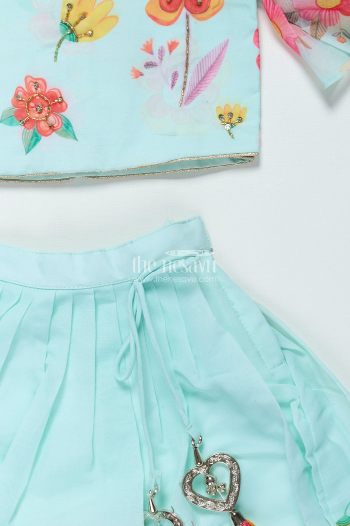 The Nesavu Girls Lehenga Choli Organza Lehenga Choli Set for Girls with Floral Print for Birthdays and Photoshoots Nesavu Nesavu organza lehenga choli set girls floral digital print ideal birthdays festive photoshoots