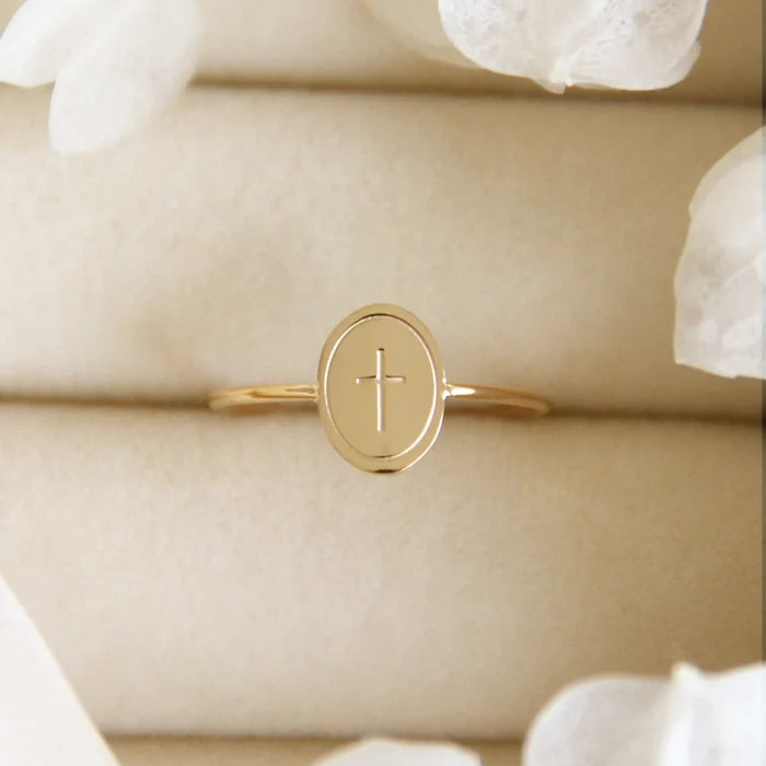 Oval Cross Ring- Gold