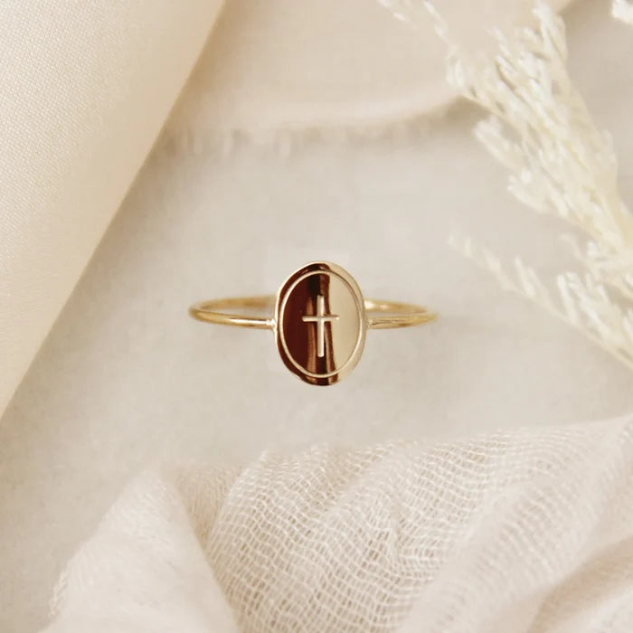 Oval Cross Ring- Gold