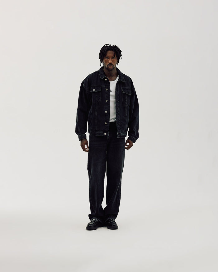 Oversized Denim Jacket, Men - Black