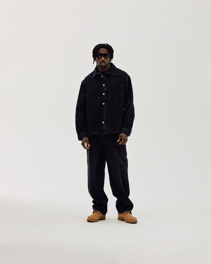 Oversized Denim Shirt, Men - Black