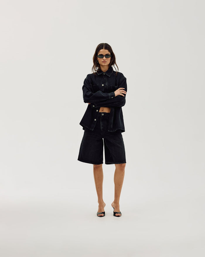 Oversized Denim Shirt, Women - Black
