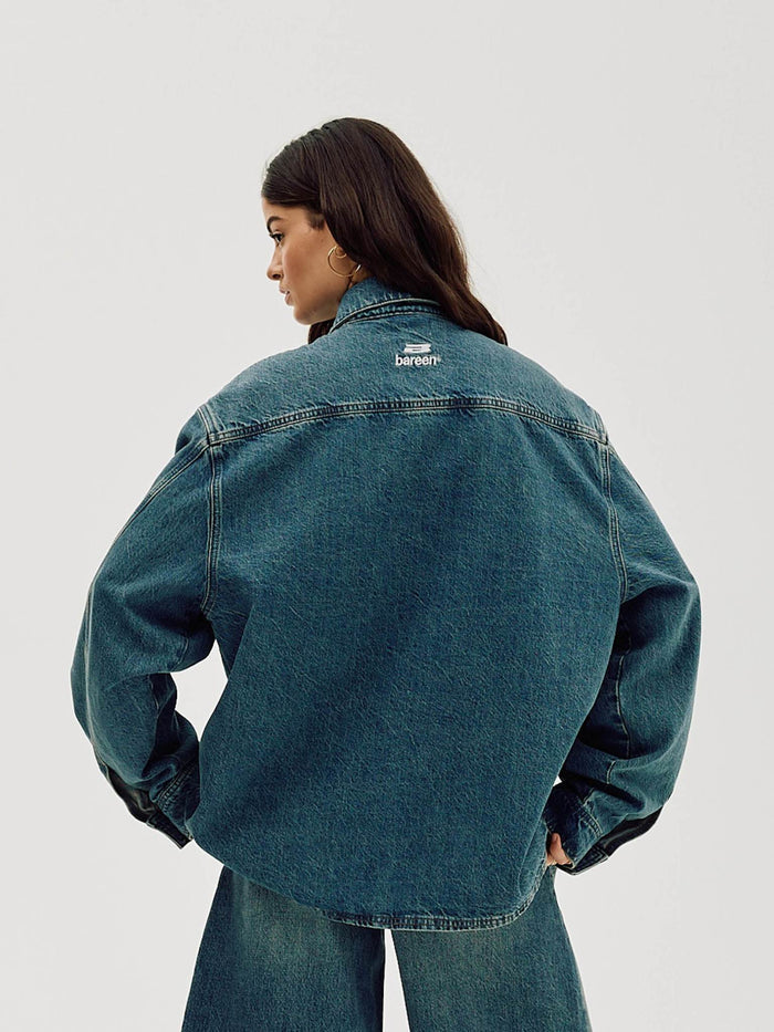 Oversized Denim Shirt, Women - Faded Blue