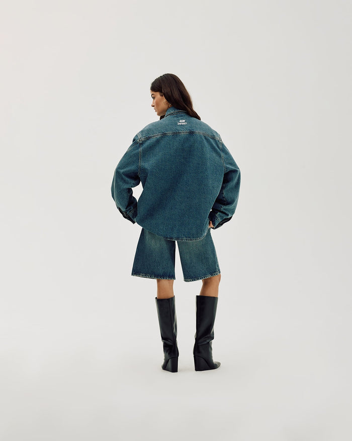 Oversized Denim Shirt, Women - Faded Blue