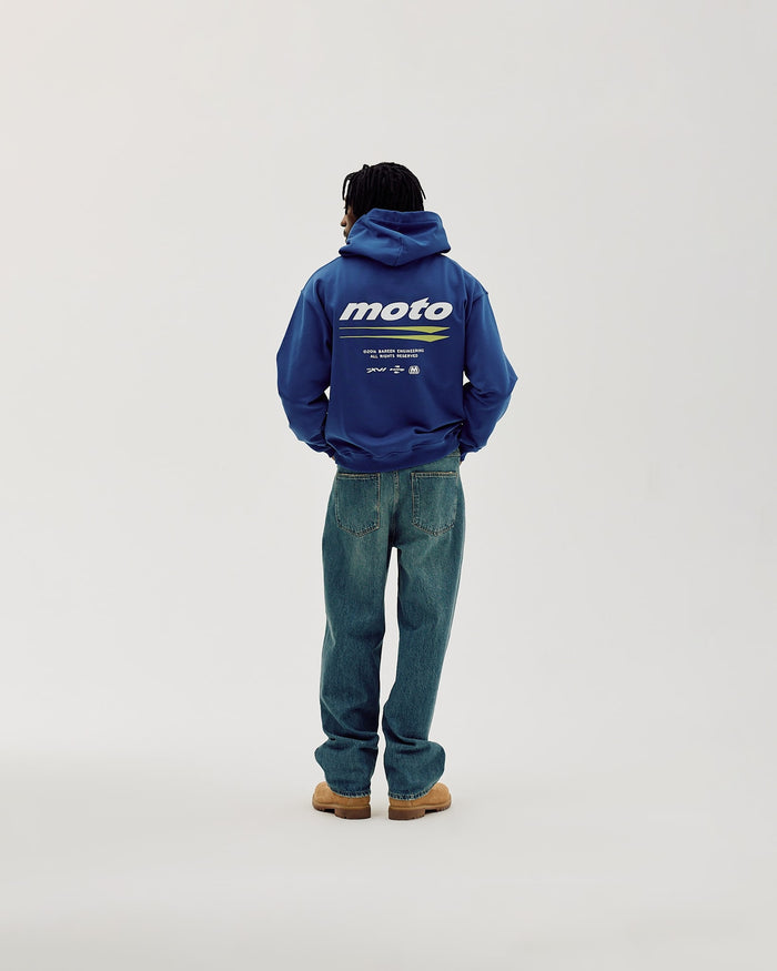Oversized Hoodie, Men - Moto - Cobalt Blue