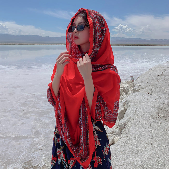 oversized sunscreen shawl women's summer thin outside air conditioning scarves  beach scarf.