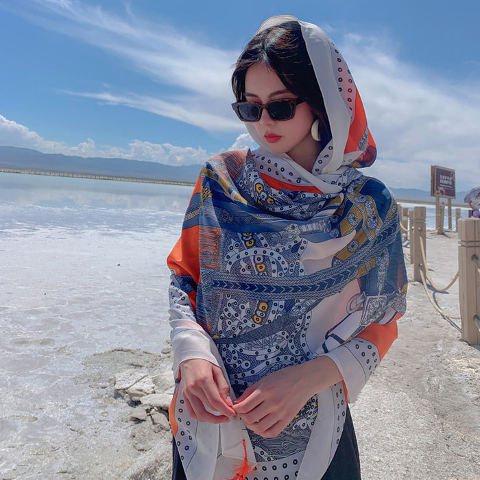 oversized sunscreen shawl women's summer thin outside air conditioning scarves  beach scarf.