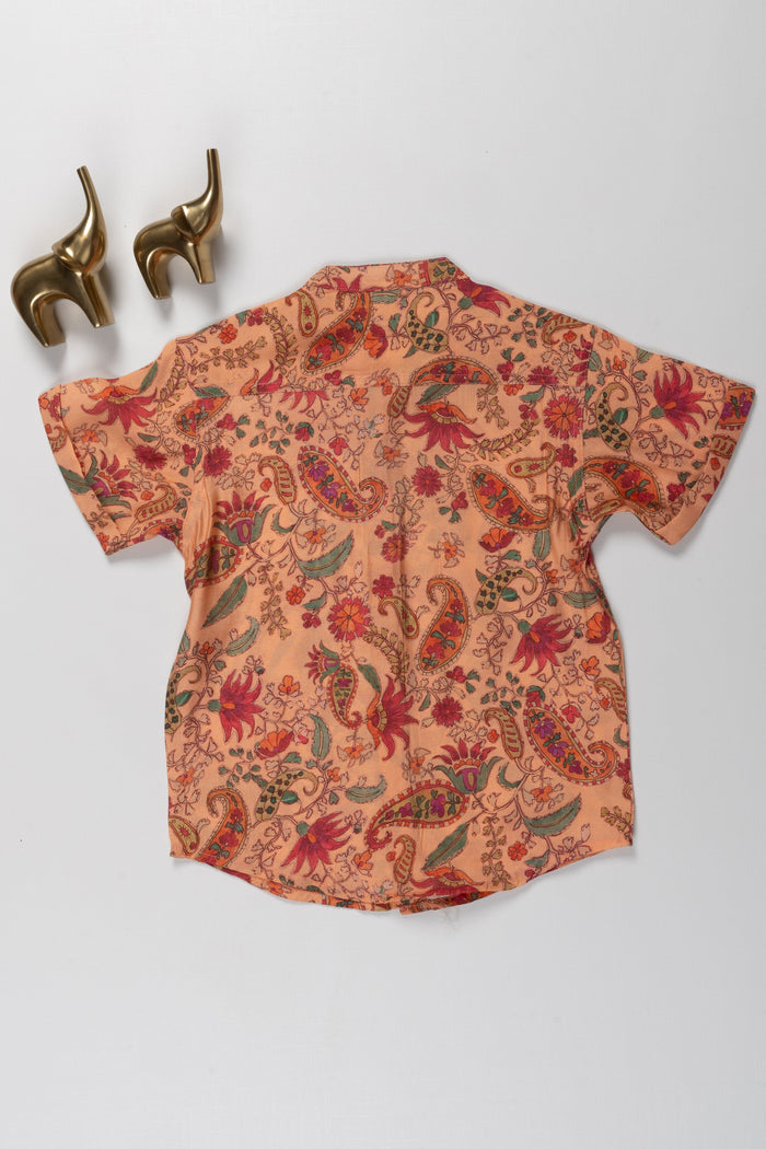 The Nesavu Boys Cotton Shirt Paisley Design Shirt - Perfect for Casual, Beach, and Party Wear Nesavu Peach Paisley Design Shirt - Casual, Beach, and Party Wear for Kids