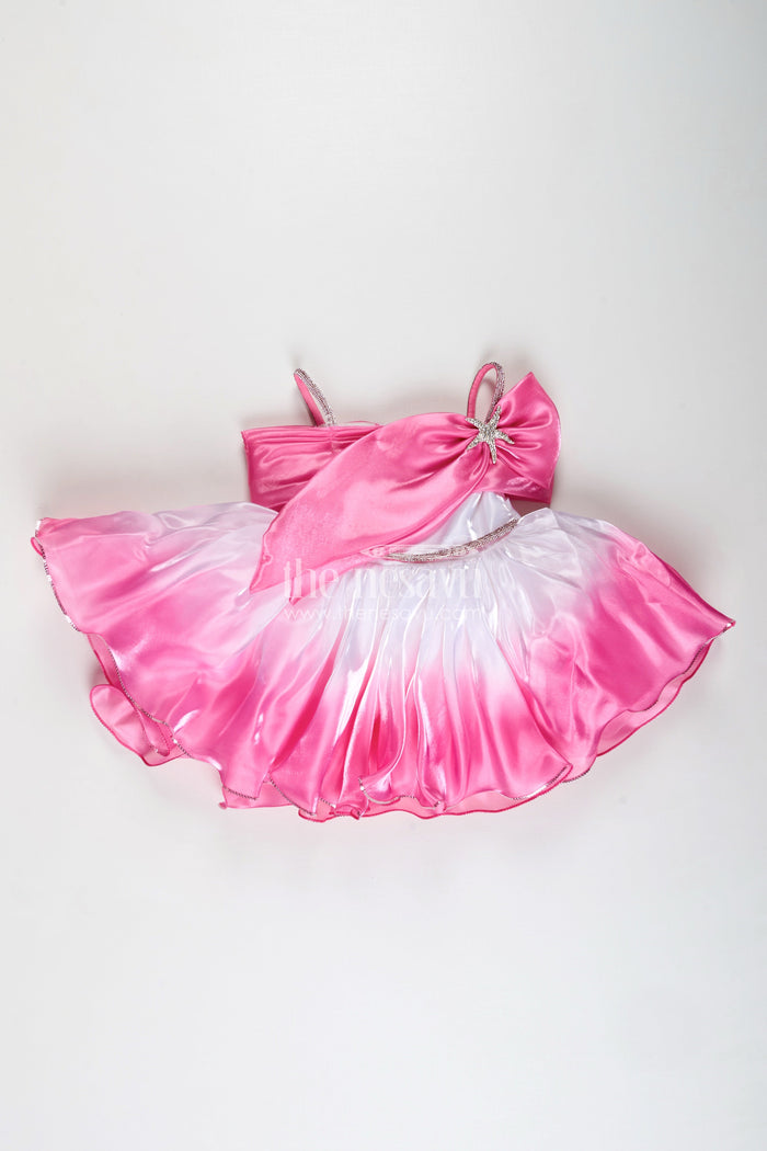 The Nesavu Girls Fancy Party Frock Party Frock for Girls with Ombré Satin and Star Bow Detail Nesavu Nesavu girls satin party frock ombr skirt glitter bow  ideal birthdays special events