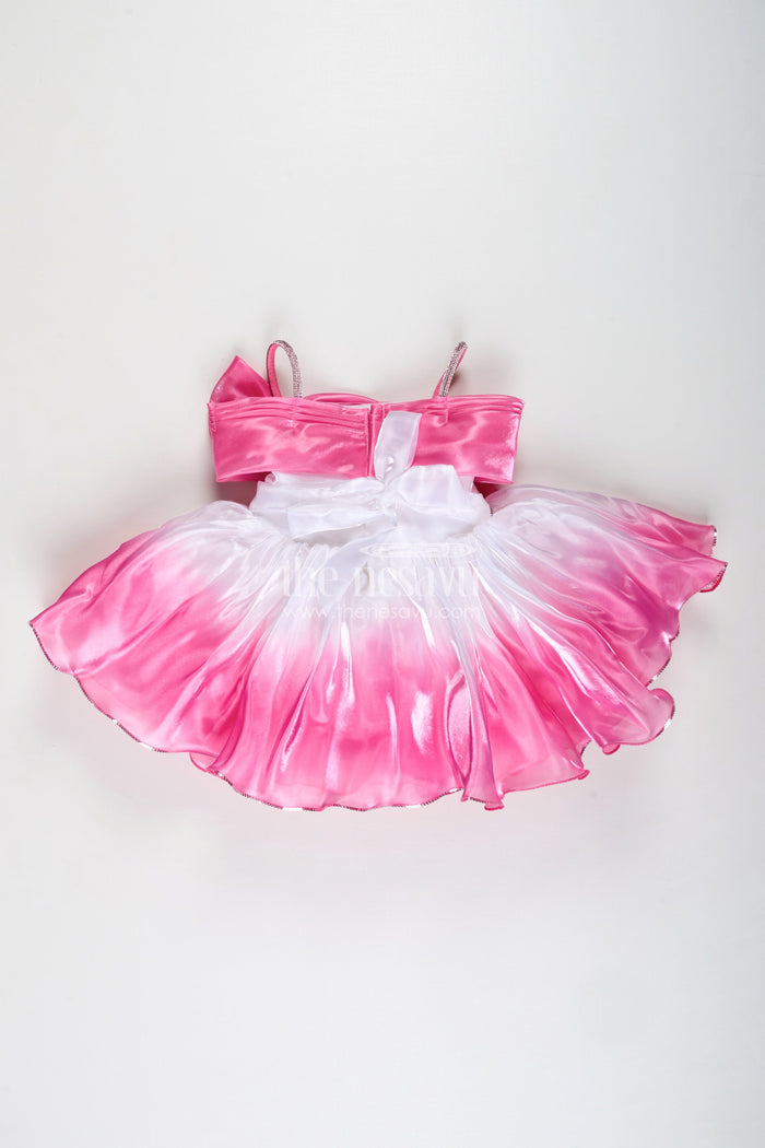 The Nesavu Girls Fancy Party Frock Party Frock for Girls with Ombré Satin and Star Bow Detail Nesavu Nesavu girls satin party frock ombr skirt glitter bow  ideal birthdays special events