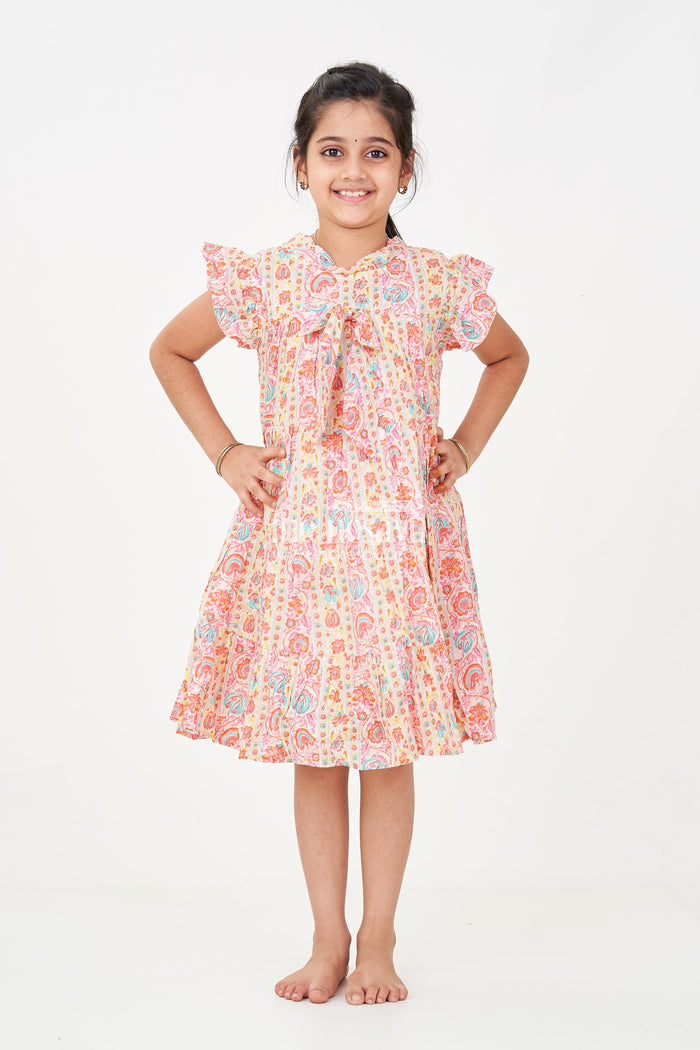 The Nesavu Girls Cotton Frock Party Frock for Toddler Girls in Cotton with Floral Digital Print and Ruffle Detailing Nesavu Nesavu Party Frock Toddler Girls Cotton Floral Digital Print Ruffled Sleeves