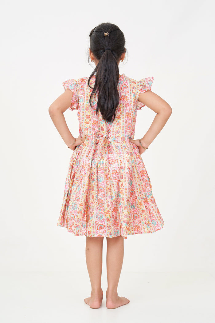 The Nesavu Girls Cotton Frock Party Frock for Toddler Girls in Cotton with Floral Digital Print and Ruffle Detailing Nesavu Nesavu Party Frock Toddler Girls Cotton Floral Digital Print Ruffled Sleeves