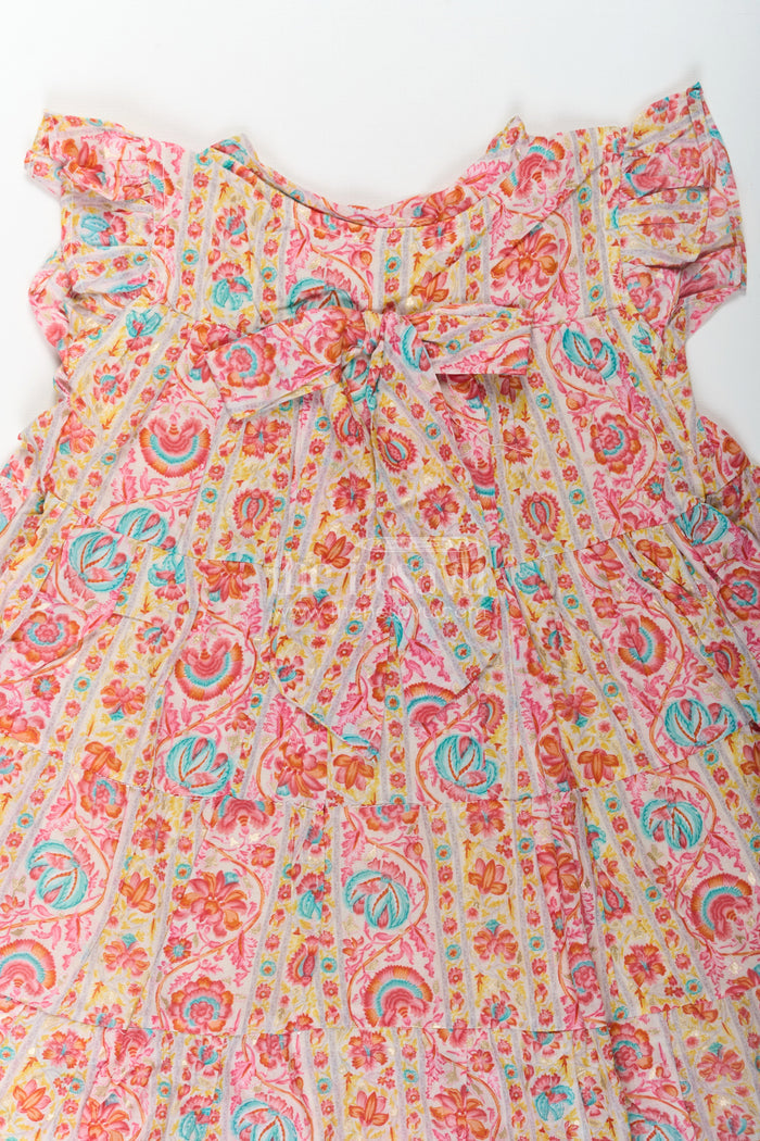 The Nesavu Girls Cotton Frock Party Frock for Toddler Girls in Cotton with Floral Digital Print and Ruffle Detailing Nesavu Nesavu Party Frock Toddler Girls Cotton Floral Digital Print Ruffled Sleeves