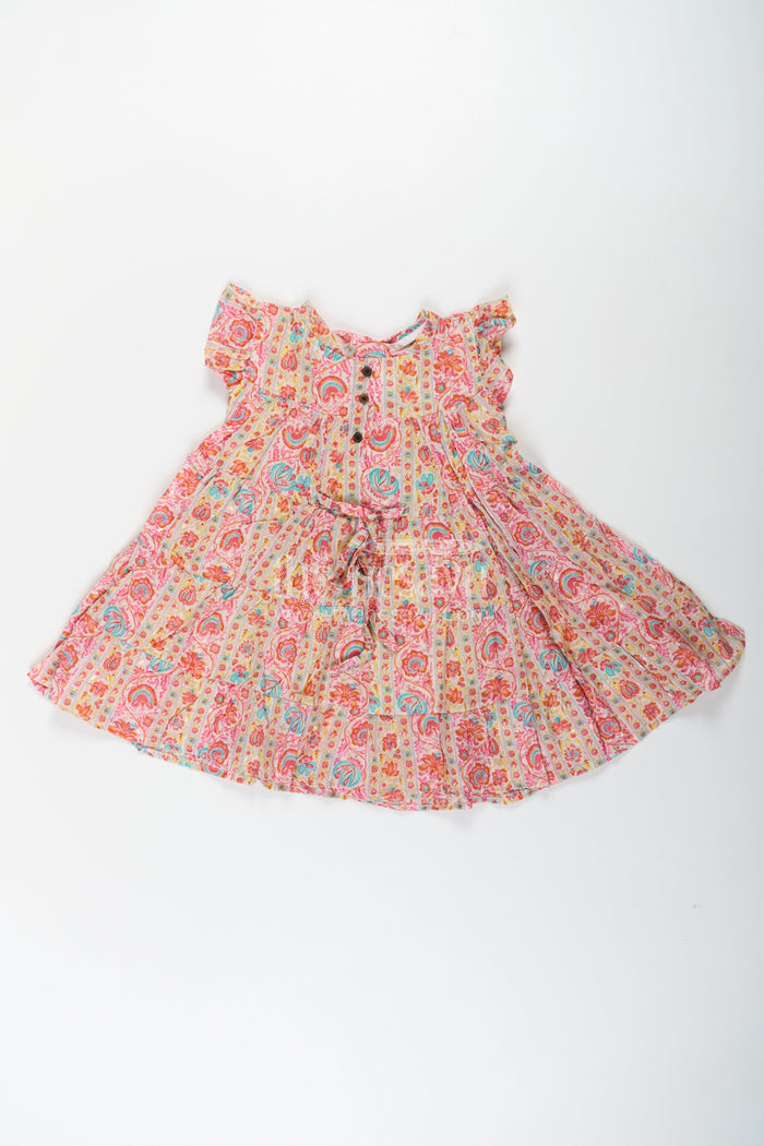 The Nesavu Girls Cotton Frock Party Frock for Toddler Girls in Cotton with Floral Digital Print and Ruffle Detailing Nesavu Nesavu Party Frock Toddler Girls Cotton Floral Digital Print Ruffled Sleeves