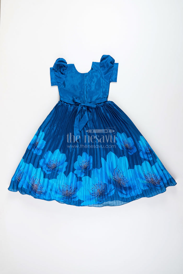 The Nesavu Girls Party Gown Party gown for girls with floral print and mirror work Nesavu Nesavu party gown girls mirror embroidery floral print  ideal birthdays weddings