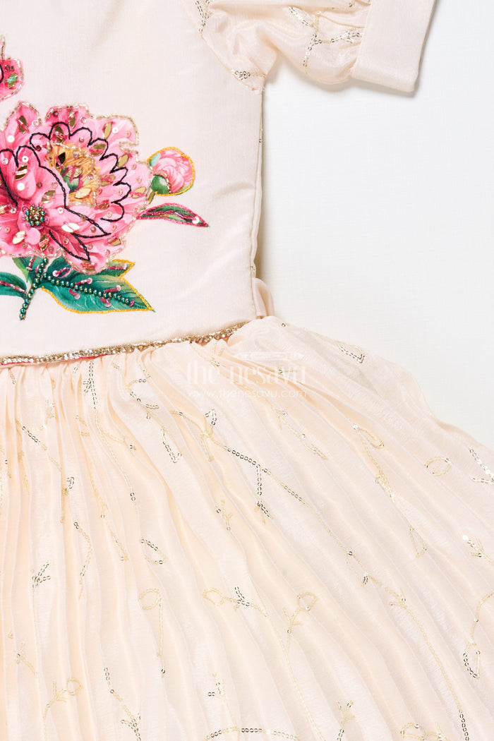 The Nesavu Girls Party Gown Party Gown for Girls with Floral Print and Puff Sleeves for Birthdays and Events Nesavu Nesavu girls floral chinon party gown puff sleeves digital print birthdays