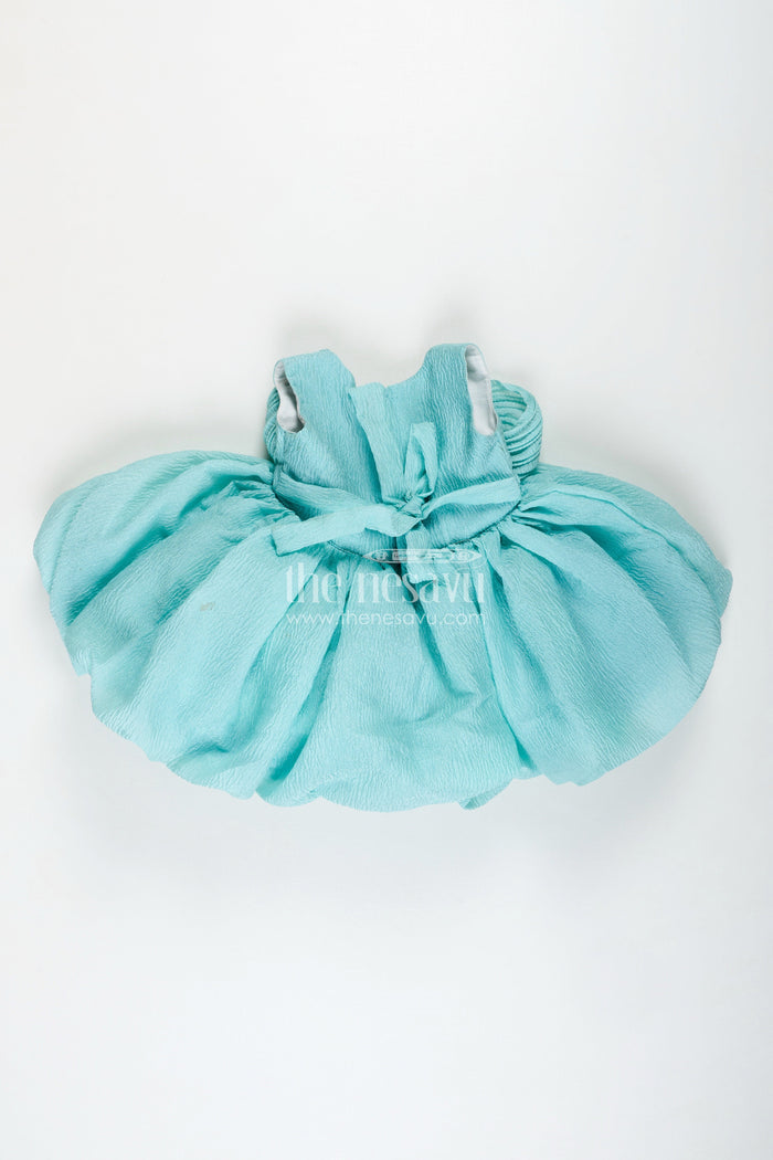 The Nesavu Girls Fancy Party Frock Party Wear Frock For Baby Girls Cute Bow Design And Flare Nesavu Nesavu Sea Green Girls Occasion Frock Crushed Organza Crystal Bow Puff Sleeves