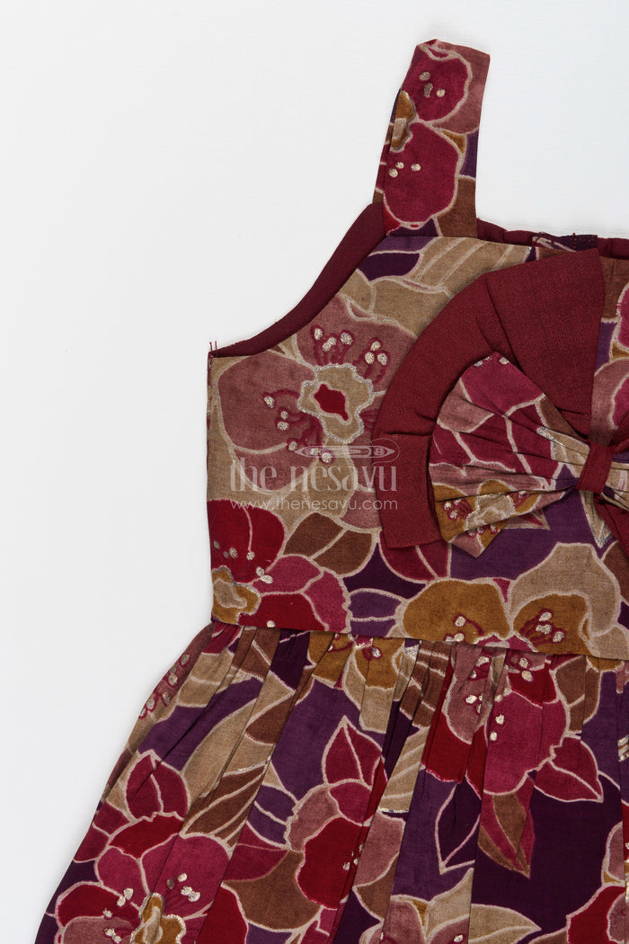 The Nesavu Girls Cotton Frock Party Wear Frock for Toddler Girls with Bold Floral Print and Bow Detail Nesavu Nesavu toddler girl party wear frock modal silk floral print bow detail