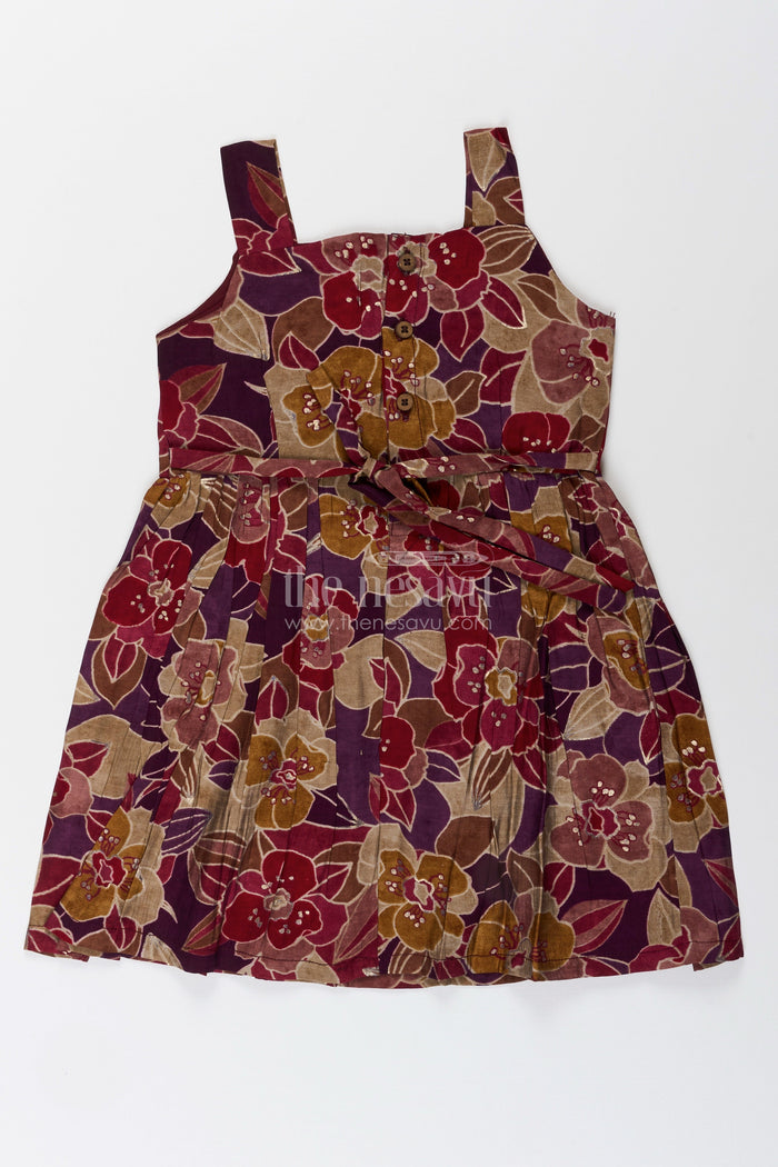 The Nesavu Girls Cotton Frock Party Wear Frock for Toddler Girls with Bold Floral Print and Bow Detail Nesavu Nesavu toddler girl party wear frock modal silk floral print bow detail