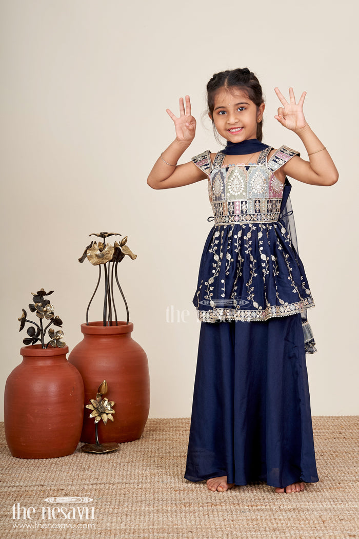 The Nesavu Girls Sharara / Plazo Set Party Wear Sharara Set for Toddler Girls for Evening Celebrations and Birthdays Nesavu 16 (1Y) / Blue GPS850A-16 Nesavu toddler girl sharara set georgette embroidery  ideal birthdays festive evenings