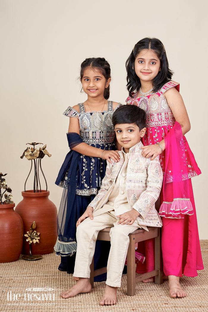 The Nesavu Girls Sharara / Plazo Set Party Wear Sharara Set for Toddler Girls for Evening Celebrations and Birthdays Nesavu Nesavu toddler girl sharara set georgette embroidery  ideal birthdays festive evenings