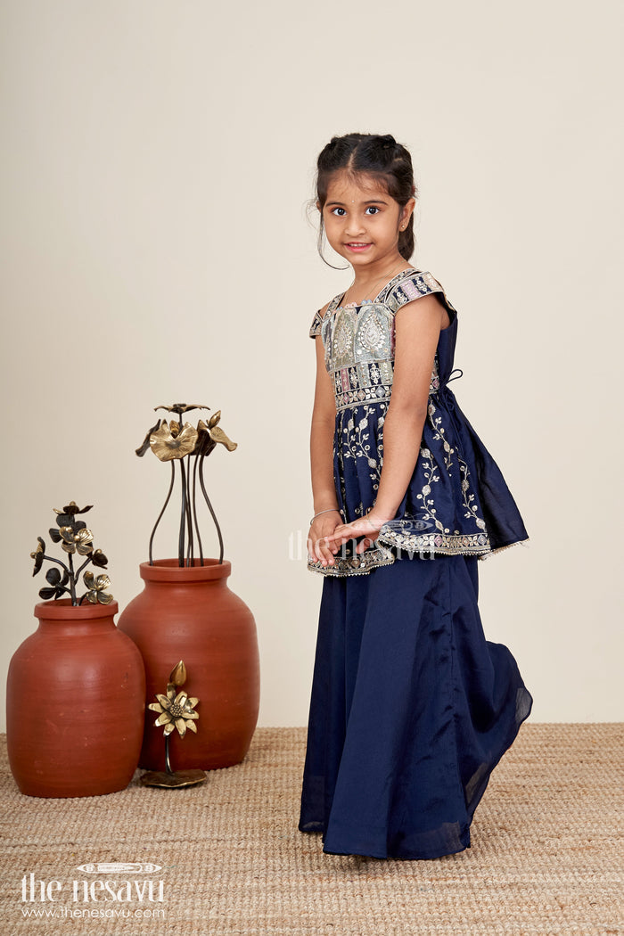 The Nesavu Girls Sharara / Plazo Set Party Wear Sharara Set for Toddler Girls for Evening Celebrations and Birthdays Nesavu Nesavu toddler girl sharara set georgette embroidery  ideal birthdays festive evenings