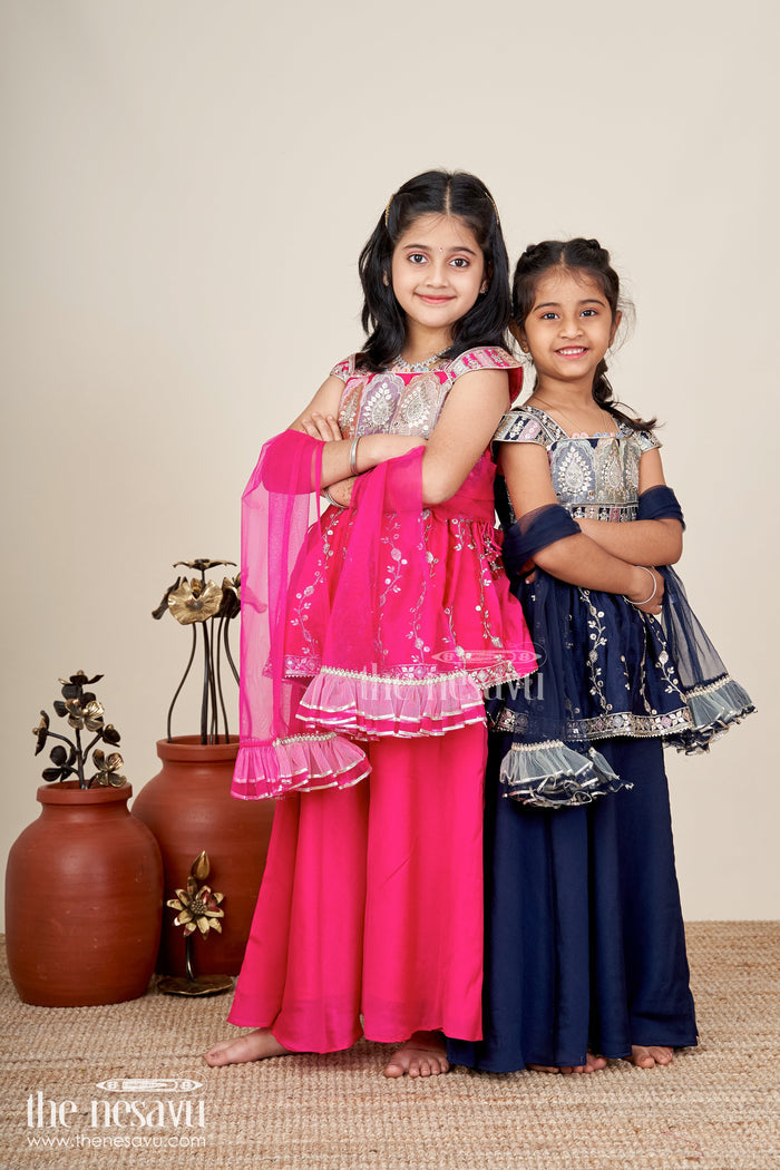 The Nesavu Girls Sharara / Plazo Set Party Wear Sharara Set for Toddler Girls for Evening Celebrations and Birthdays Nesavu Nesavu toddler girl sharara set georgette embroidery  ideal birthdays festive evenings