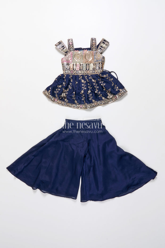 The Nesavu Girls Sharara / Plazo Set Party Wear Sharara Set for Toddler Girls for Evening Celebrations and Birthdays Nesavu Nesavu toddler girl sharara set georgette embroidery  ideal birthdays festive evenings