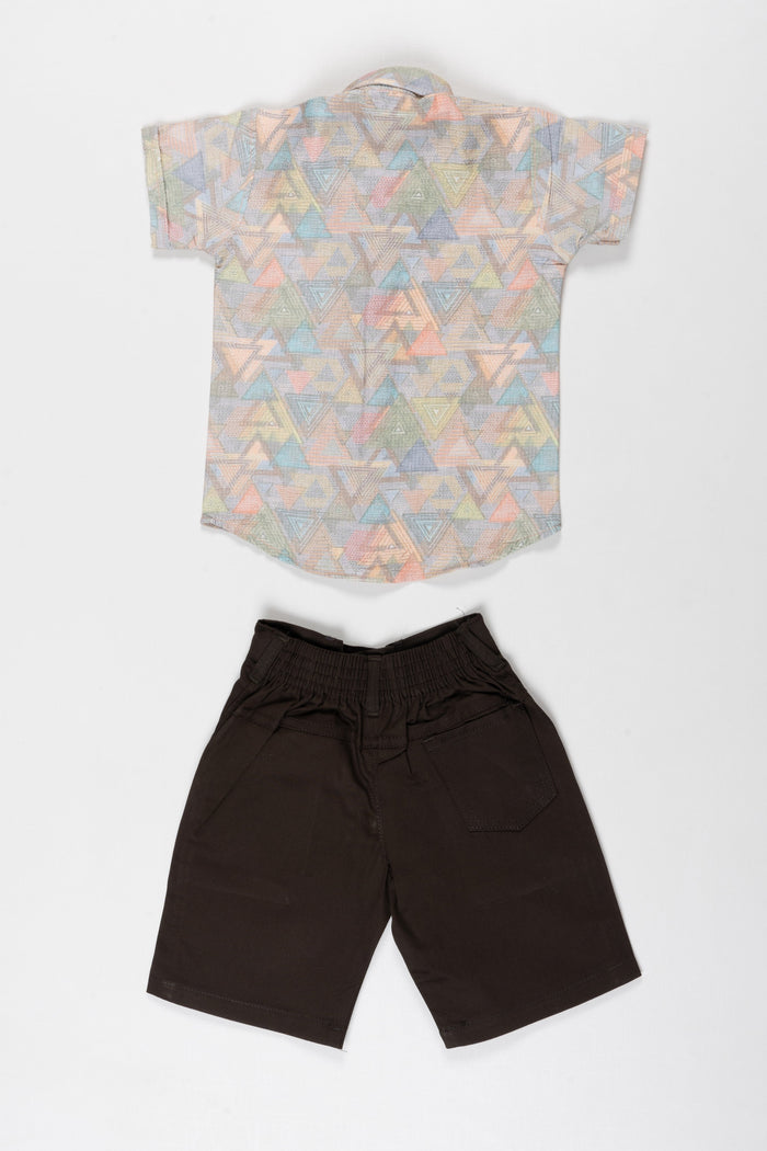 The Nesavu Boys Casual Set Pastel Prism Boys Casual Shirt and Shorts Ensemble Nesavu Shop Boys Pastel Geometric Shirt Sets | Casual Outfits for Boys Online | The Nesavu