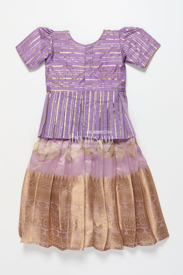 The Nesavu Pattu Pavadai Pattu Pavadai for Toddler Girls for Traditional Celebrations and Poojas Nesavu Nesavu pattu pavadai toddler girls gold-detailed blouse semi banaras pleated skirt