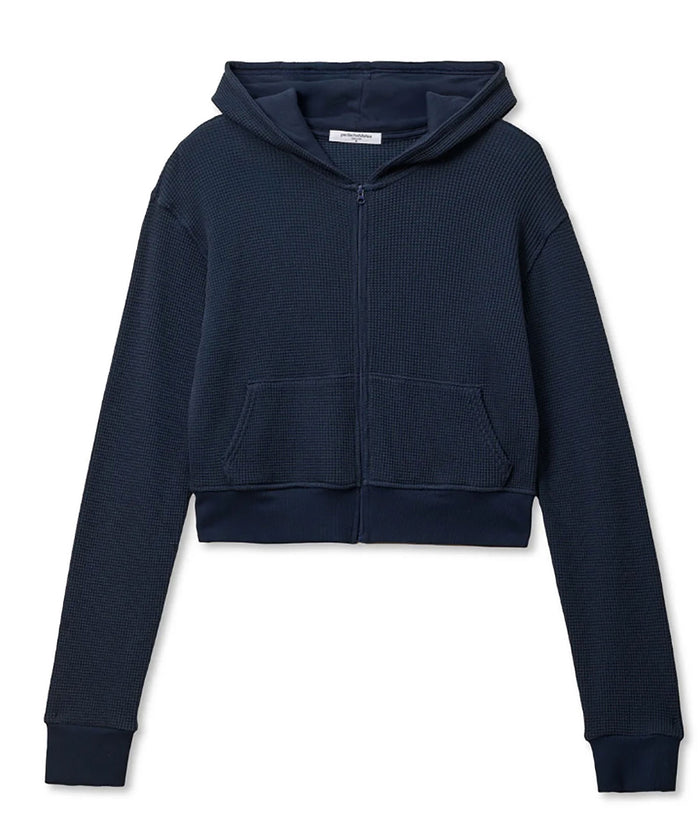 Perfect White Tee Women Inez Waffle Zip Hoodie Distressed/seasonal womens Perfect White Tee Navy Juniors/Women XS