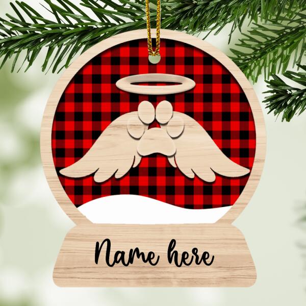 Pet Memorial Ornament, Buffalo Plaid Bauble, Wing Ornament, Personalized Pet's Name, Loss Of Pet Gift