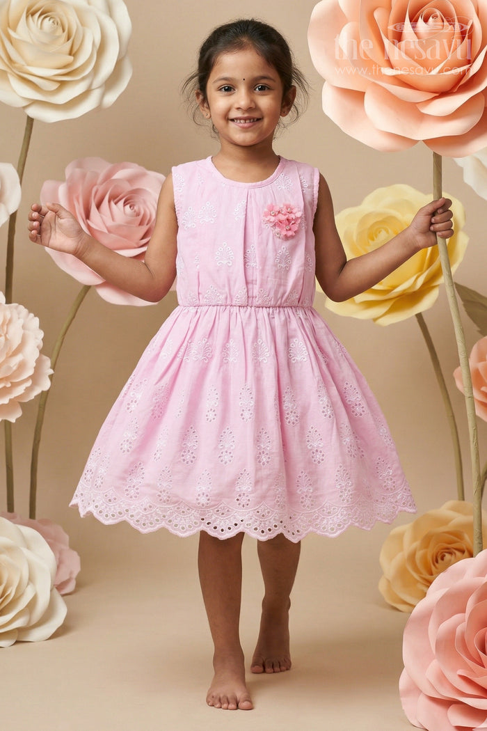 Pink Baby Girl Frock with Thread Embroidery for Special Occasions
