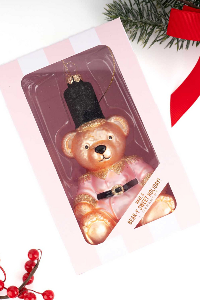 Pink Bear Glass Ornament