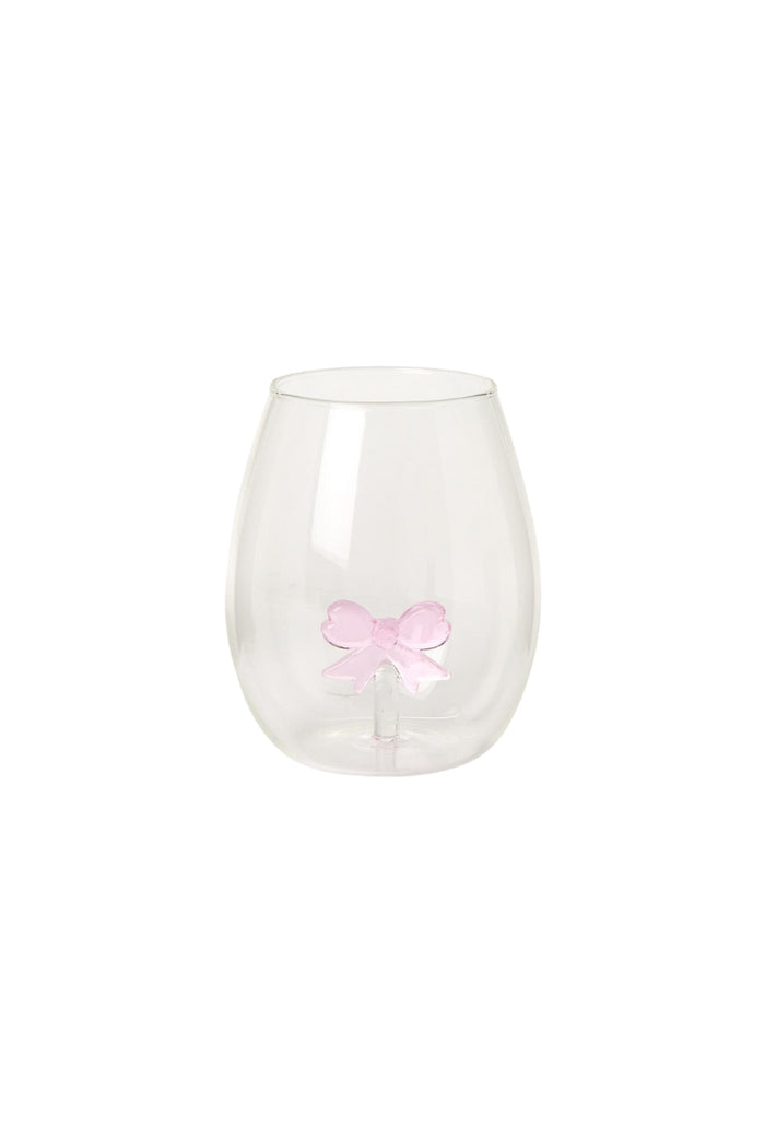 Pink Bow Stemless Wine Glass