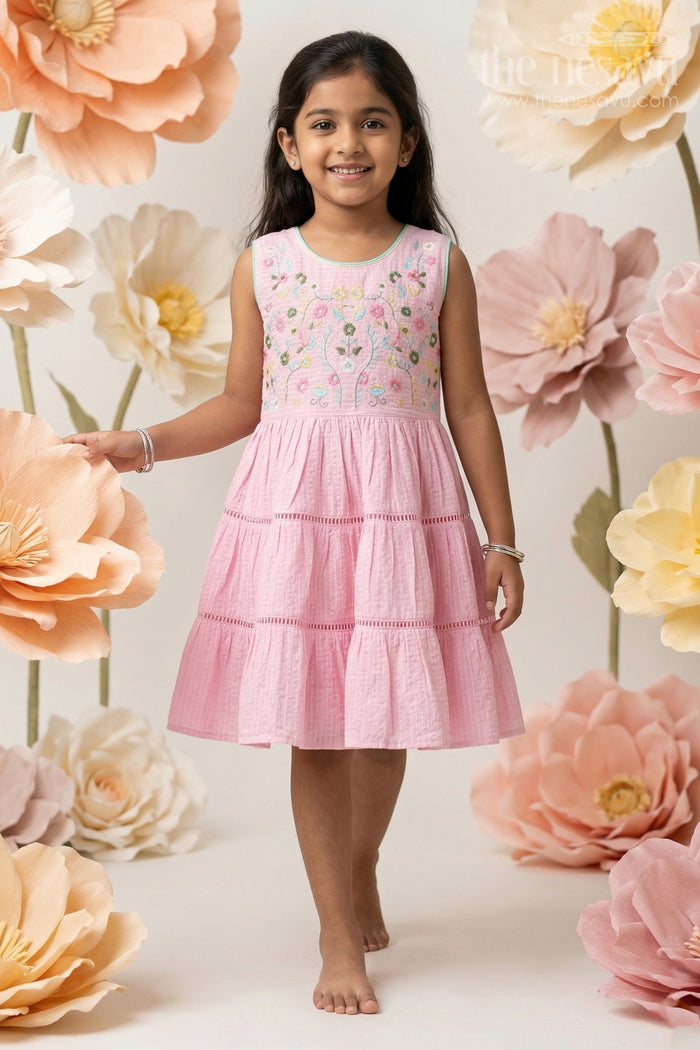 Pink Cotton Frock with Embroidery for Toddler Girls